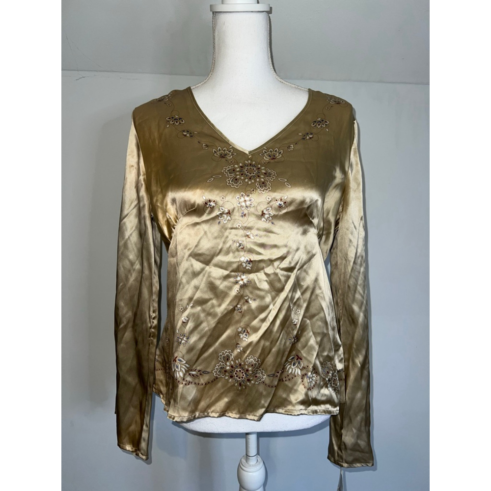 NEW New York City Design Co Gold Silk Blouse M